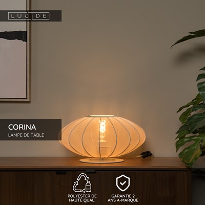 Lucide CORINA - Lampe de table - Ø 40 cm - 1xE27 - Crème
